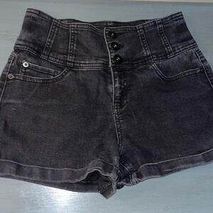 No Boundaries Black 3 Button Jean Shorts Women Size 9 High Rise Denim EUC